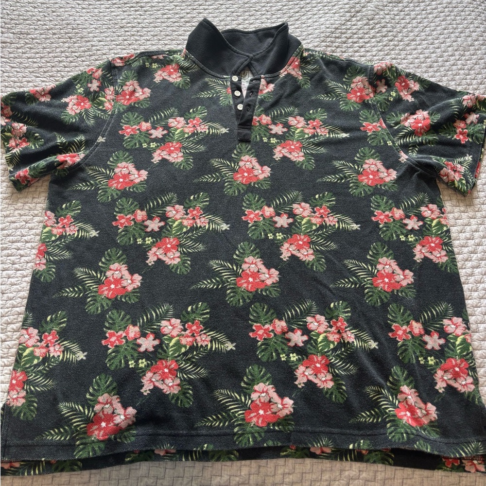 Original Use Black and Red Flower Print Polo Shirt Size XL